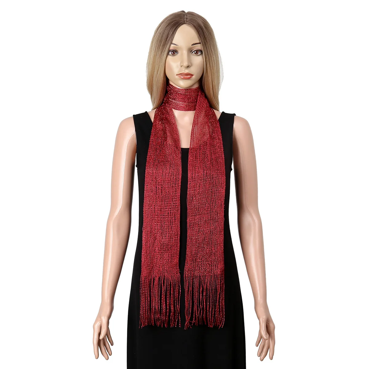 LurexScarf Women Fashion Spring Autumn Bright Shiny Long Scarf 10cm wide 190cm Length Tassels Muffler