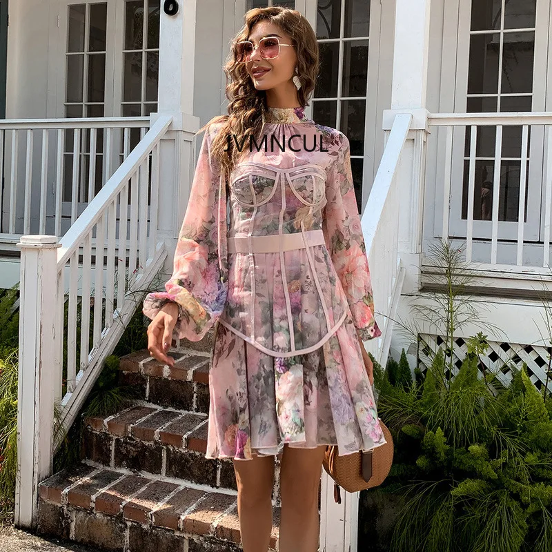 Trendy 2025 Summer Stock Bustier Style Evening Dress with Lantern Sleeves, Elegant Floral Bodycon Dress