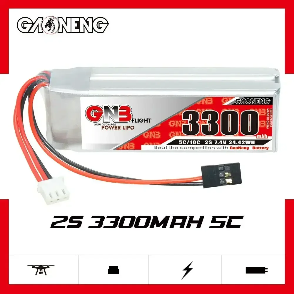 Batteria GAONENG 7.4V 2S 3300mAh 5C Lipo con spina JR per trasmettitori Airtronics/Sanwa MT-4 M11X M12 Exzes-X Aquila-6 SD-10G