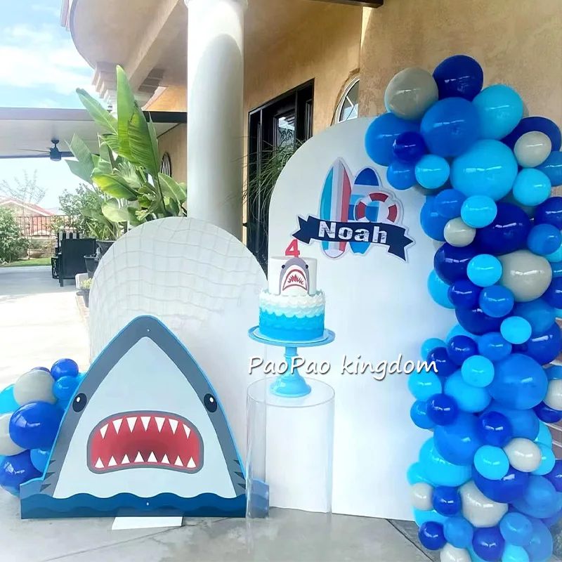 Ocean themed shark dolphin aluminum film arched balloon chain children's birthday party decoration scene