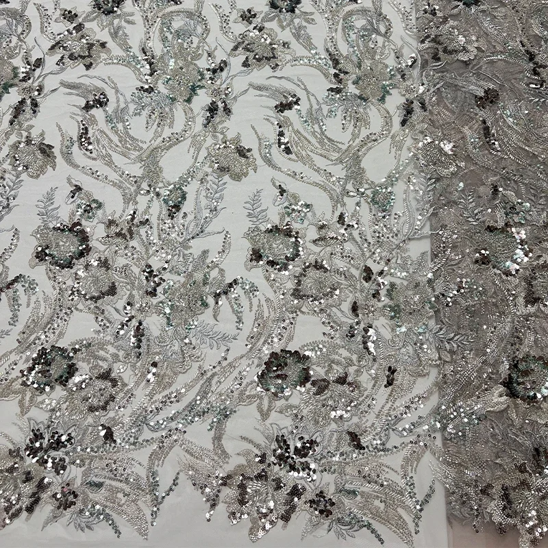 French luxurious mesh fabric, high-quality African embroidered beaded sequins, Nigerian lace embroidered dress fabric