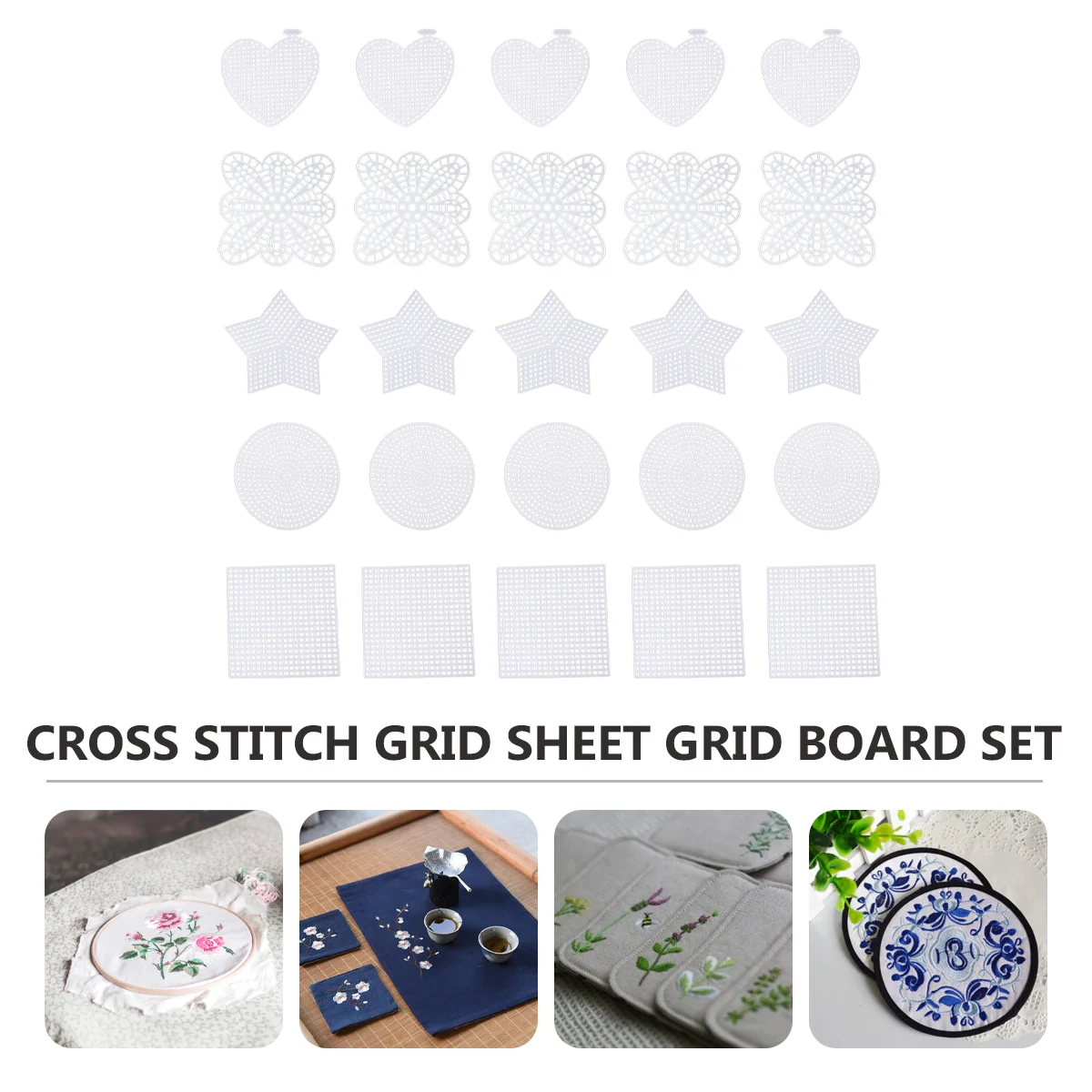 50 Pcs Cross Stitch Mesh Set DIY Cross-Stitch Round Area Rugs Stitching Hoop Canvas