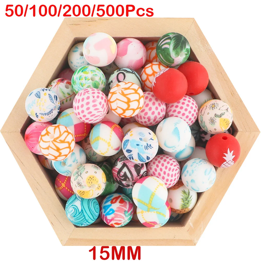 

Kovict 15MM 50-500Pcs/Lot Leopard Print Printed Bead Silicone Beads Round Printed Bead DIY Pacifier Chain Jewelry Accessories