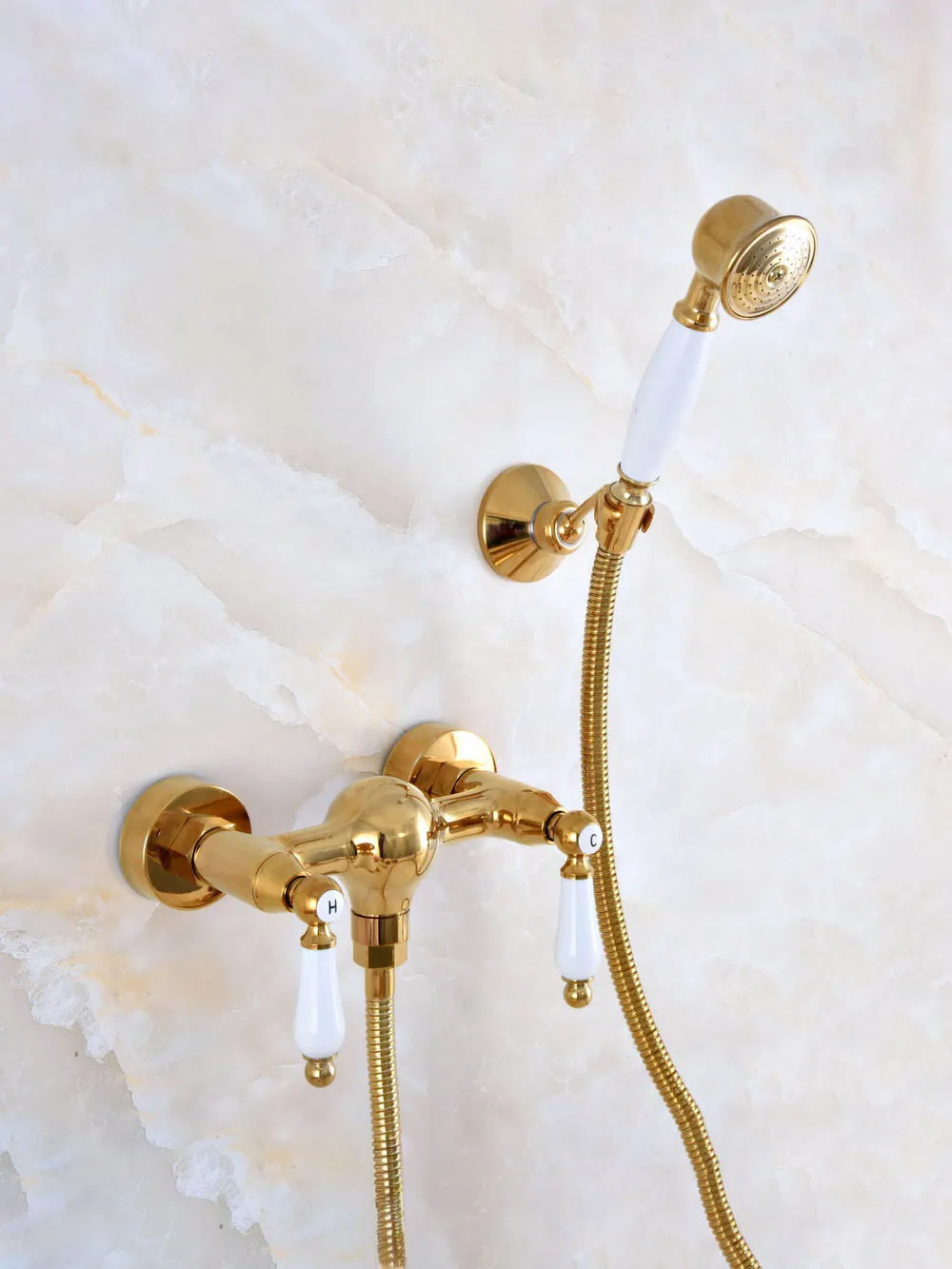 Zestaw baterii prysznicowych do ręcznego prysznica w kolorze złotym, mosiężny, montowany na ścianie, baterie wannowe ana978