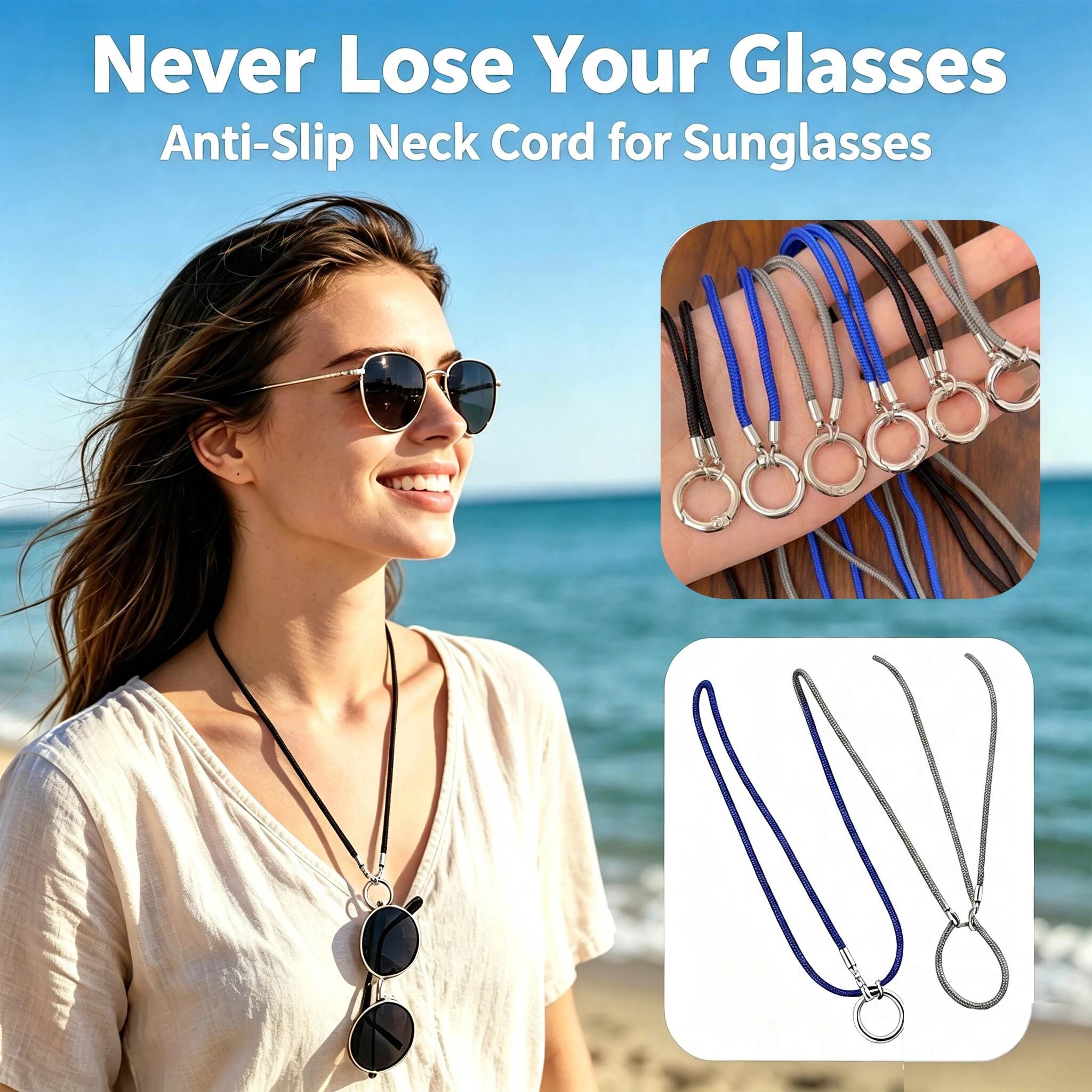 Sunglass Retainer Cord - Cordon de maintien portable pour lunettes,