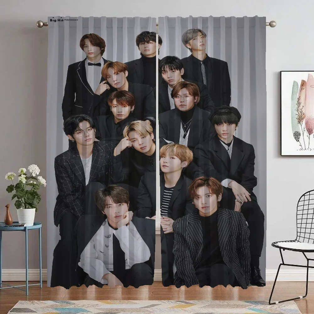 Kpop-BTS Tulle for Bedroom Shades Window Curtain for Room 2 Panel Halloween Decoration Home Interior Curtains Partition Living