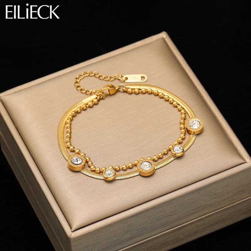 EILIECK 316L Stainless Steel Roman Numeral Zircon Bracelet For Women Girl New Trend Multi-layer Wrist Chain Bangles Jewelry Gift