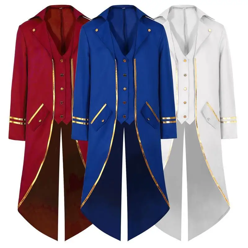 

Men's Medieval Retro Gold Trim Tailcoat Carnival Performance Costume loween Par Outfit Ele Coat Cus Tailored