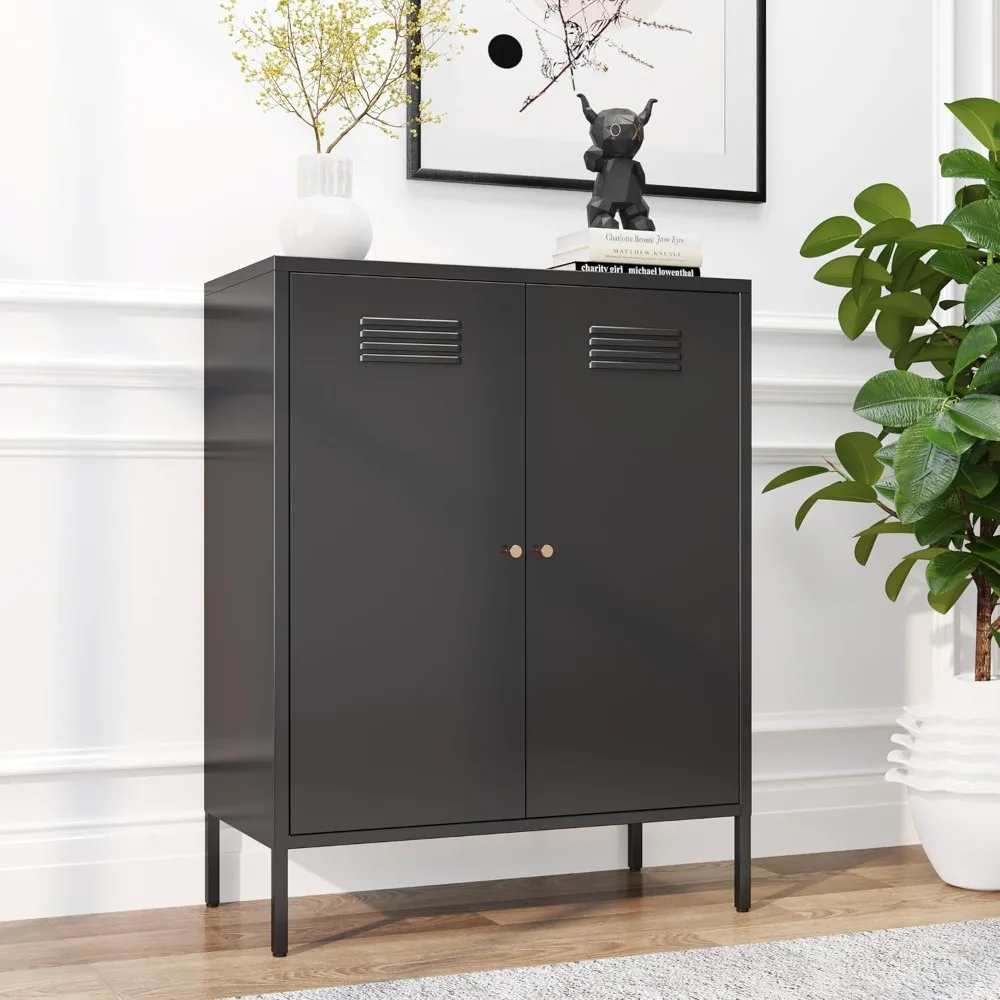 خزانة تخزين معدنية لغرفة النوم، غرفة المعيشة، المنزل، الفندق، المكتب، المرآب، 3 طبقات، رفوف قابلة للإزالة (2 باب معدني H40.15 بوصة