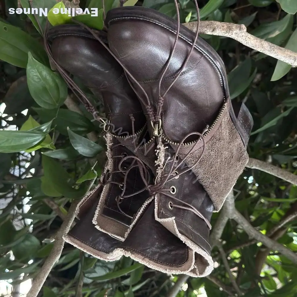 Bohemian Style High-top Motorcycle Boots Men Retro Thick-soled Outdoor Hiking Boots Height-increasing Niche-design Ankle Boots