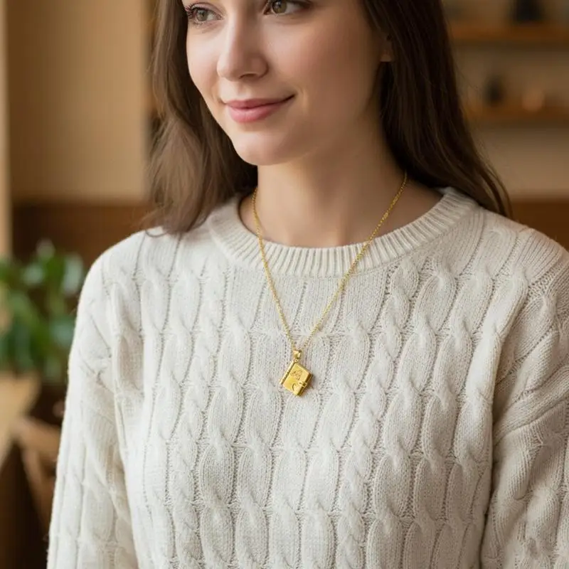 31BB Creative Grandma To Granddaughter Necklace Unique Book Pendant Steel Collarbone Chain