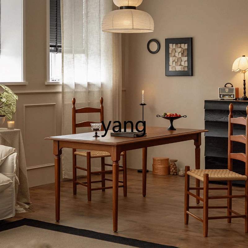 

YHM Retro Dining Table All Solid Wood Long Table Vintage Style Chair Set