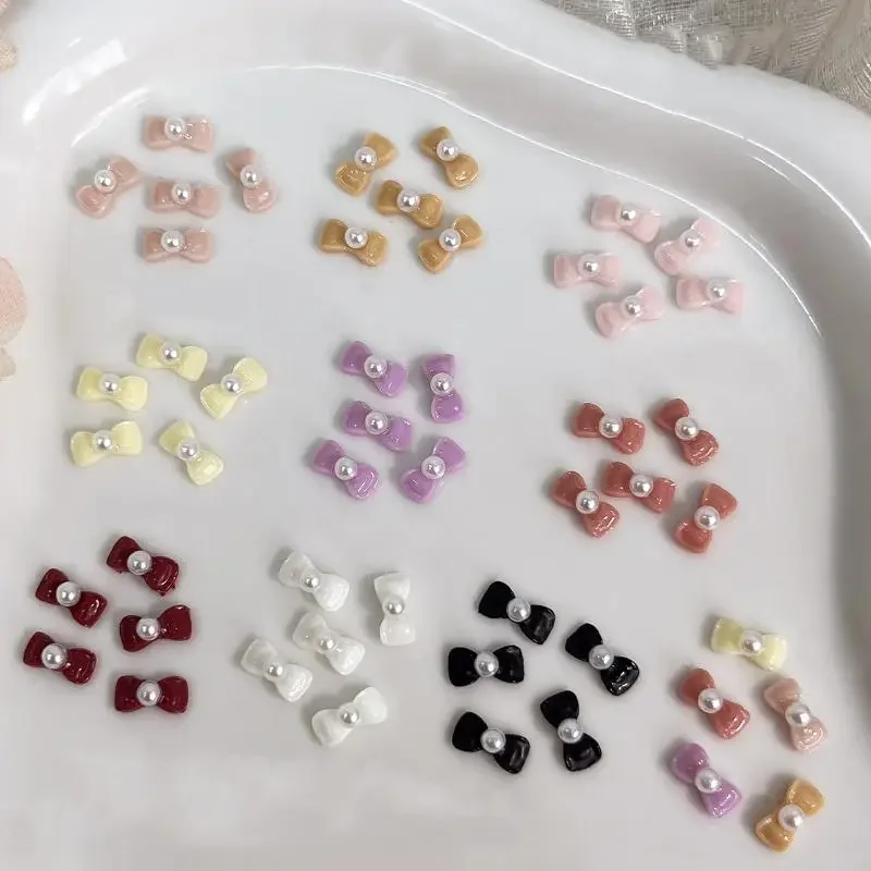 Nœuds de perles minimalistes de couleur unie, breloques pour ongles, Mini strass en résine incrustés, décorations pour Nail Art, pour manucure à faire soi-même, 20 pièces
