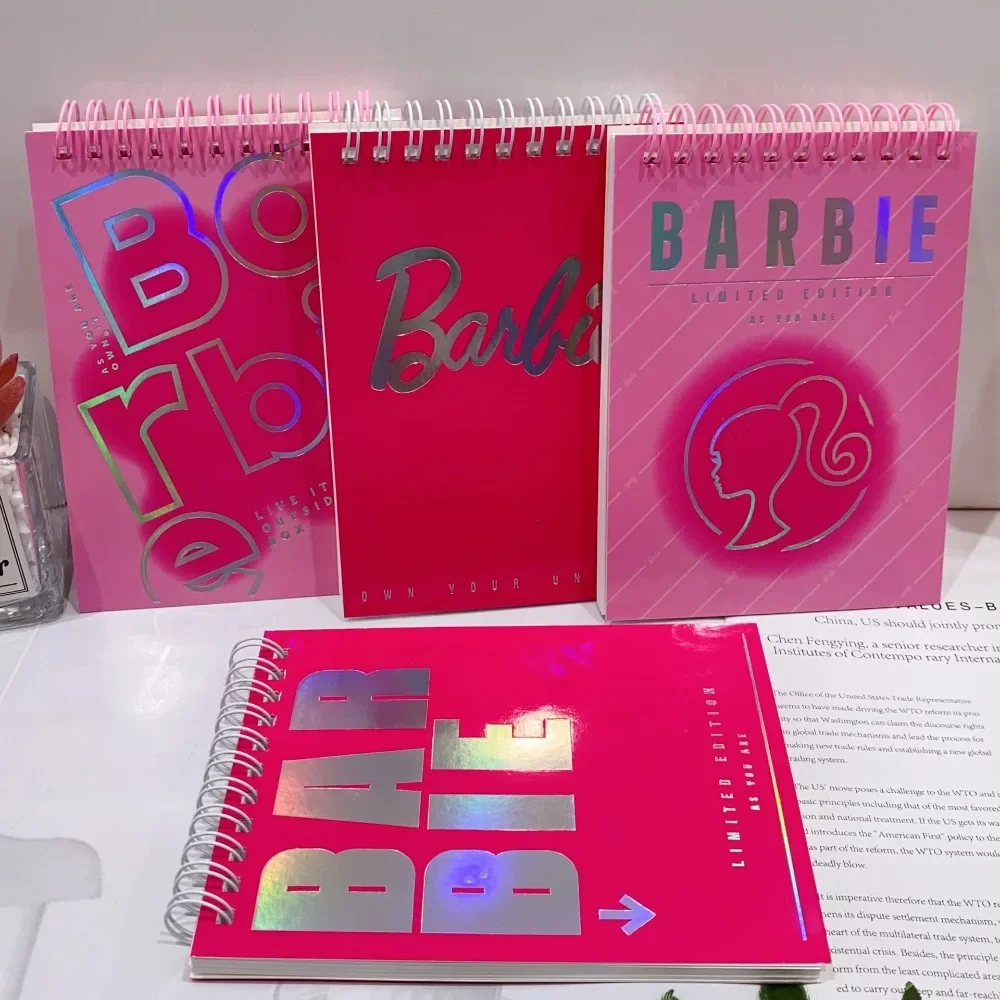 4Pcs/Set Barbie Coil Notebook Cartoon Laser Cover A6 Notebooks Cute Maiden Pupil Study Stationery Note Pad Girl Gift