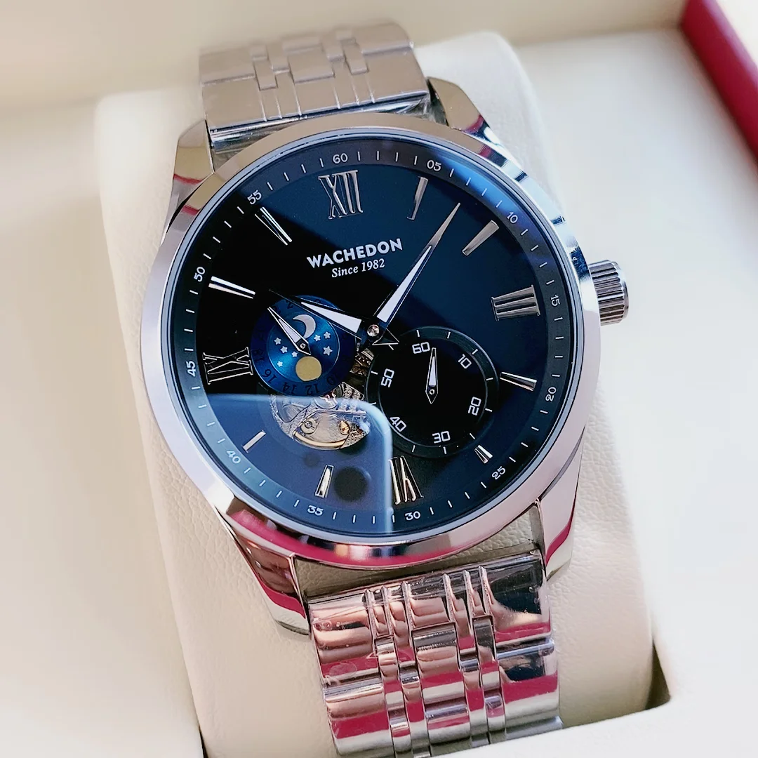 Luxury Brand Watches for Men Automatic Mechanical Watches Genuine Leather Band Waterproof Moon Phase Men\'s Wristwatches