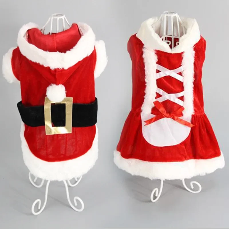 2024 Santa Christmas Cosplay Costume Clothes for Winter Dog Pet Small Dog Warm Coat Jackets Puppy Cat Clothing New Year Party