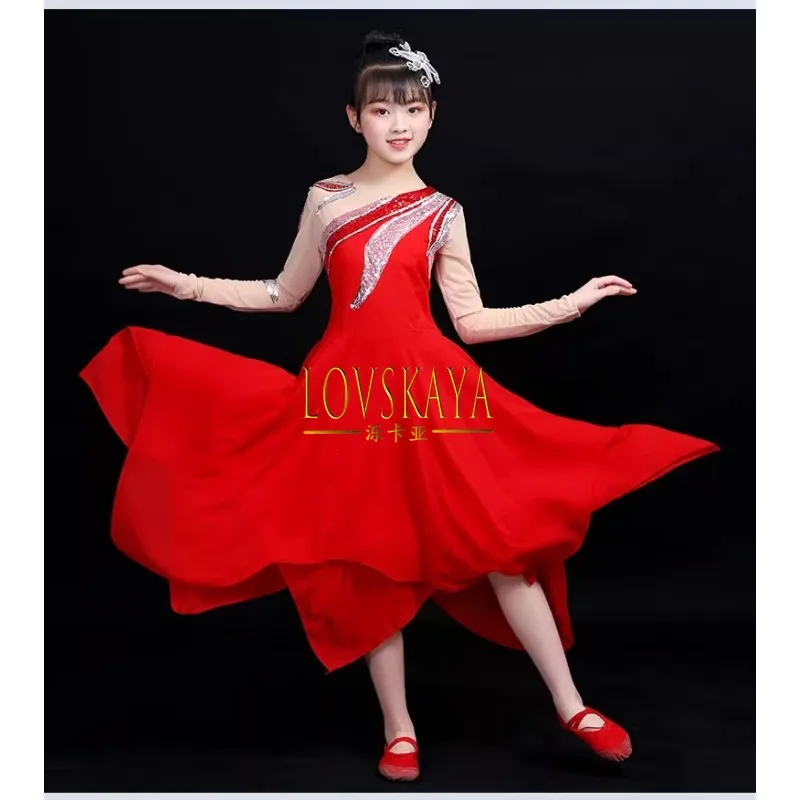 Chinese classical dance performance costumes red New Year\'s Day children modern dance dresses performance costumes