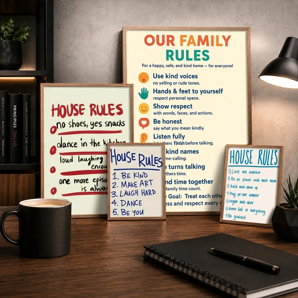 House Rules Painting Calligraphy Canvas Painting Art for Bedroom Living Room Home Decor Wall Decoration Decals Gift