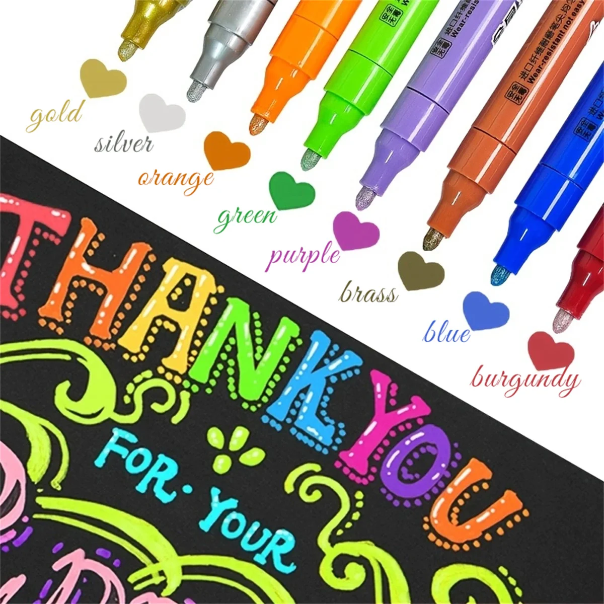 

3/8Pcs Metallic Acrylic Paint Pens Oil-Based Markers for Signing Doodling Crafts School And Office Supplies