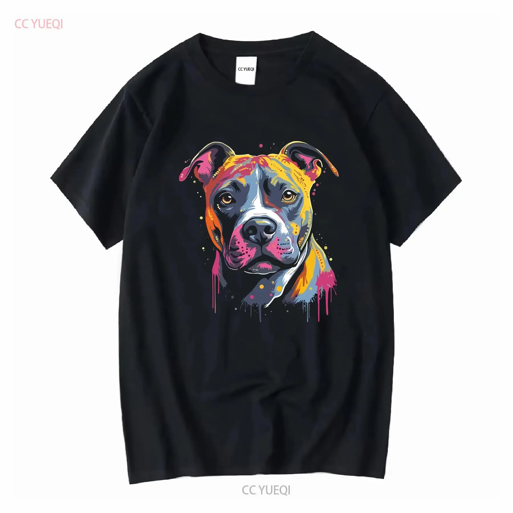 Colorful American Staffordshire Terrier Amstaff Art Dog Face T Shirt Size M 4XL vintage Washed Comfortable Unisex Breathable