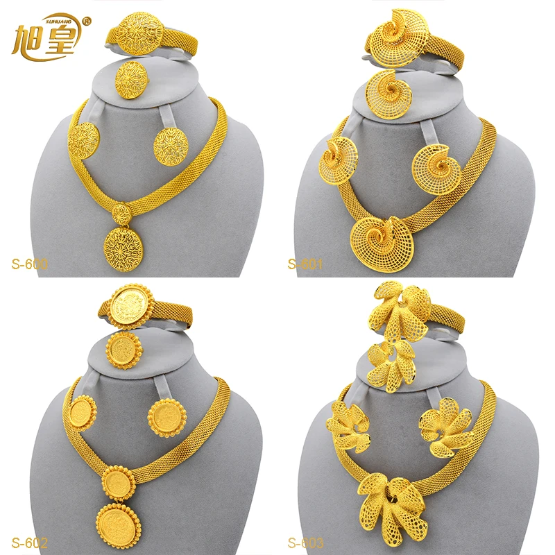 

Xuhuang Dubai Jewelry Sets for Women 24k Gold Color Ethiopian African 4Pcs Necklace Sets Arab Bridal Gift Wedding