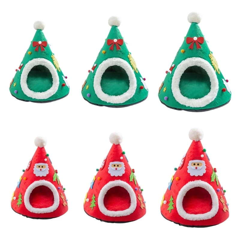 Christmas Tree Cave Bed Tent for Indoor Small to Large Cats Machine Washable Ultra-Soft Cushion