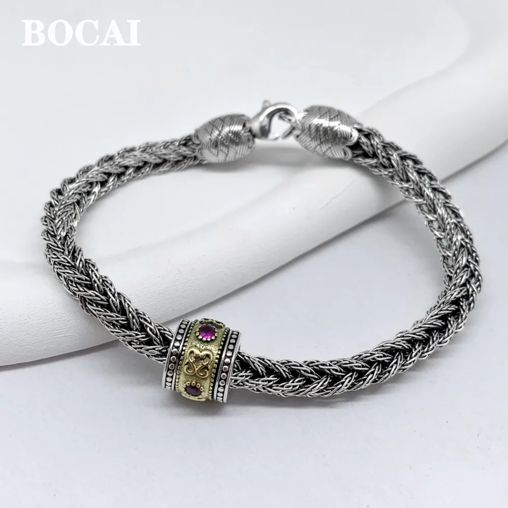 

BOCAI New Real S925 Silver Life Year Transfer Beads Bracelet for Men and Women Türkiye Hand Woven Fashion Jewelry Wholesale