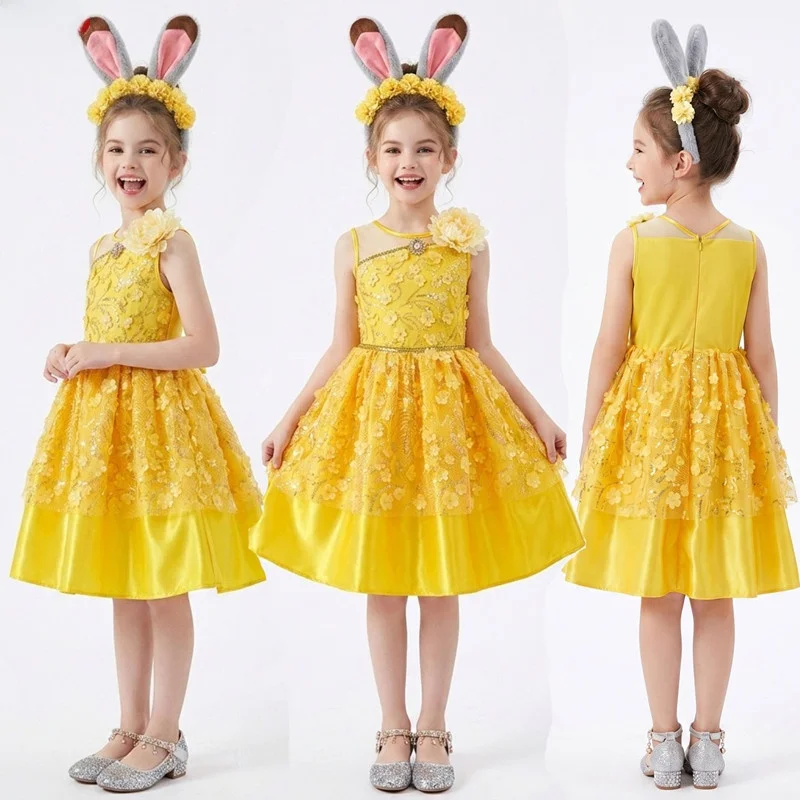 

Cute Rabbit Princess Dress Children's Day Halloween Judy Rabbit Theme Cosplay Performance Costume for Girls Polyester Fiber