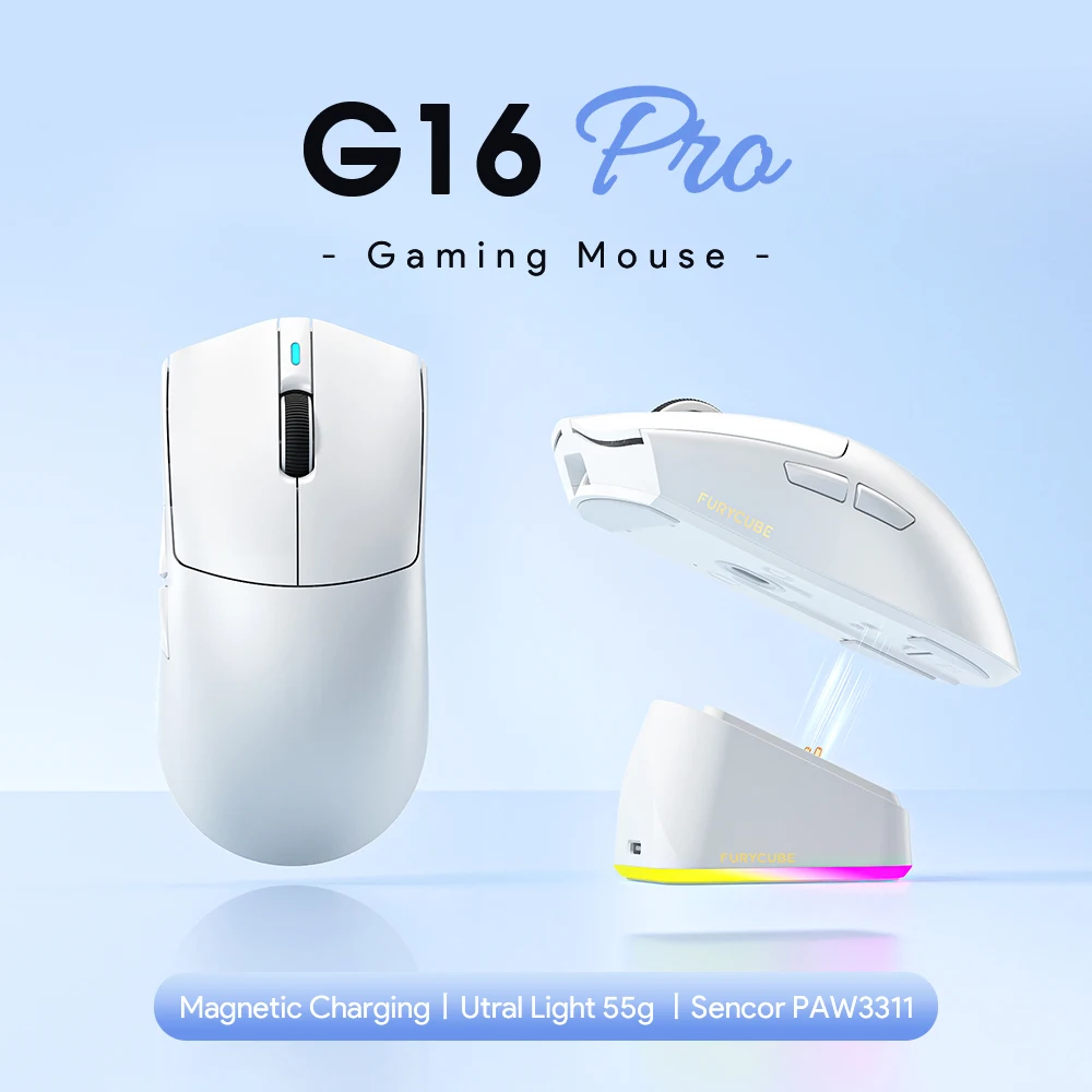 G16PRO 2.4GHz Wireless Gaming Mouse, Lightweight, 1K/12000 DPI, PAW3311 Sensor, Triple-Mode, LED Backlight, USB, 500mAh