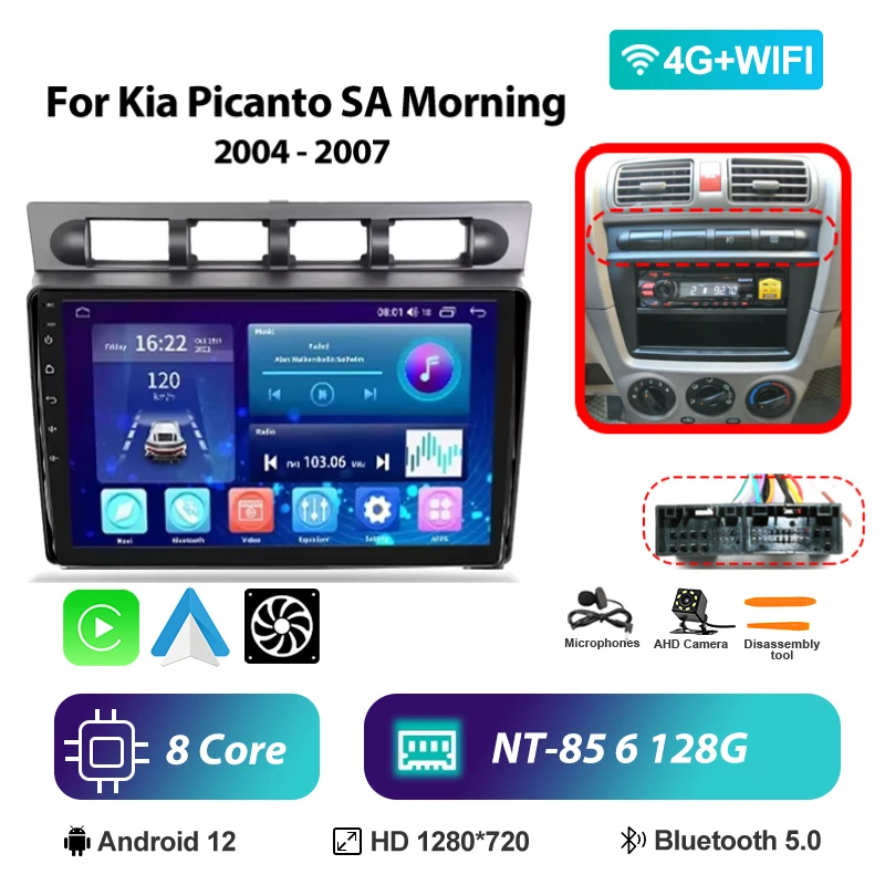 9 "Android Auto Multimedia Voor Kia Picanto SA Mroning 2004-2007 Carplay Speler 2Din Stereo Autoaudio Head Unit navigatie GPS