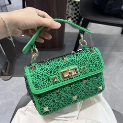 New Fashion Women Diamond Soft Leather Rivet Handbags Chain Bag Designer Shoulder Bags Luxury Woman Messenger Bags Tote 2024 Ins