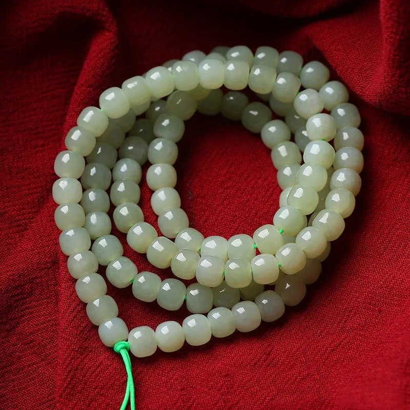 

Fine Jewelry Natural Hetian Nephrite Jade Qingshui 6x7mm Old Bead Bracelet With 108 Scattered Beads And Buddhist Bead Necklace