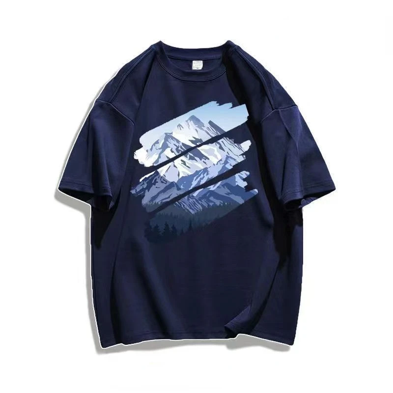 DAYIFUN-Mountain Printing Girls' T-shirts,Summer,Streetwear,Round Neck,Short Sleeve Female Tshirt,Women's Simple Versatile Tees