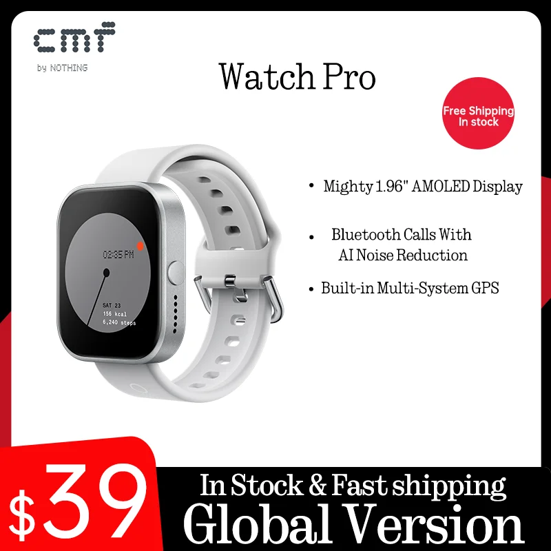 Global Version CMF by Nothing Watch Pro 1.96" AMOLED Bluetooth 5.3 BT Calls with AI Noise Reduction GPS Smartwatch CMF watch Pro