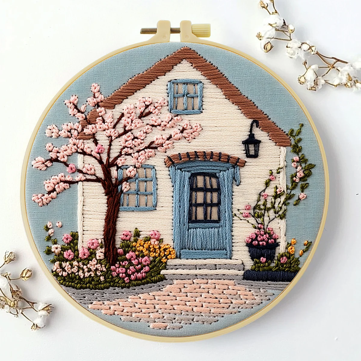 1 Stück 20X20CM/15X15CM 7,87/6,3 Zoll Die Ansicht vor der Tür Stickerei Starter-Kit DIY-Kit DIY-Stickerei-Set Handarbeiten – Detail 4