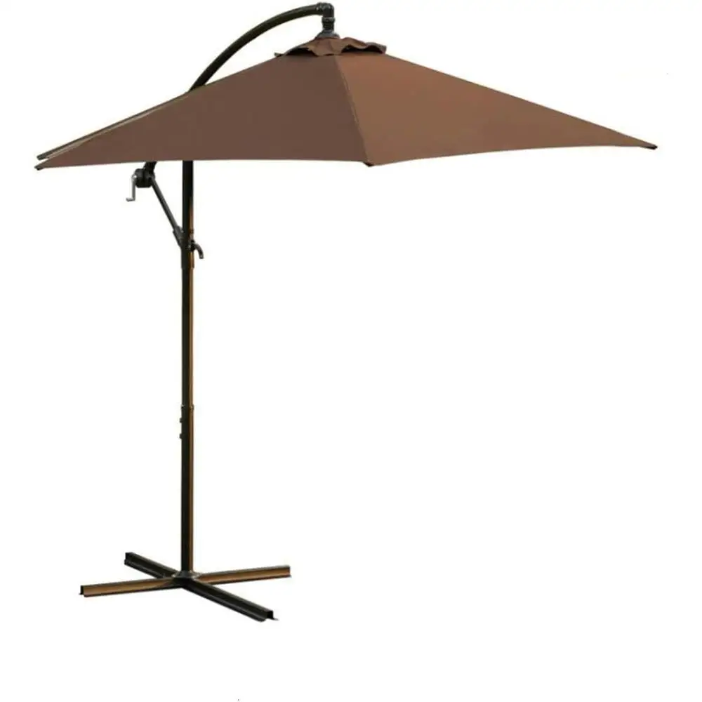 10 Ft Offset Cantilever Umbrella Outdoor Patio Sunshade Hanging Umbrella Crank Design Cross Base Durable Fabric Iron Frame