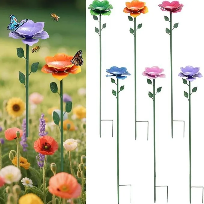 Flower Bee Water Feeder with Small Leaves Garden Decor Butterfly Hummingbird Stake