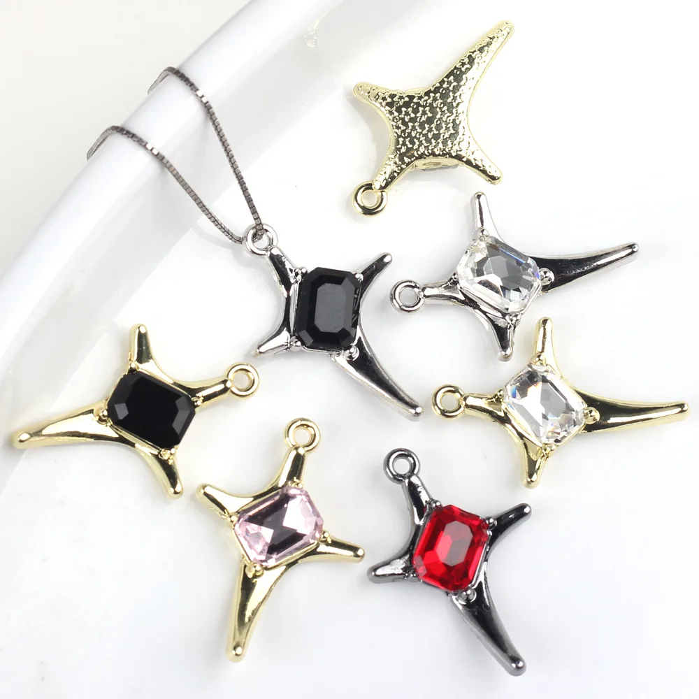 100pcs Handmade Zircon Pendant Charms Star Silvery Color Pendants Diy Necklace Earrings Jewelry Making Findings Connectors