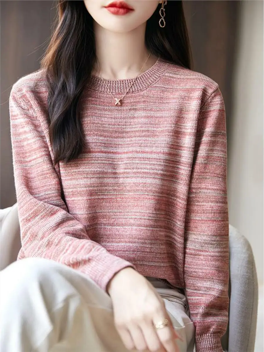 

Thiened Long Sve Pure Cotton Knitted Base irt Women's round Ne Sweater Loose Inner Wear Full Cotton Online irt