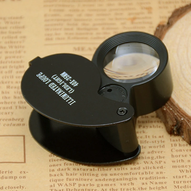 40X Mini Loupe Illuminated Magnifier Glass Eye Jewelers LED Lights Portable Folding Magnifying For Jewelry Coins Antique