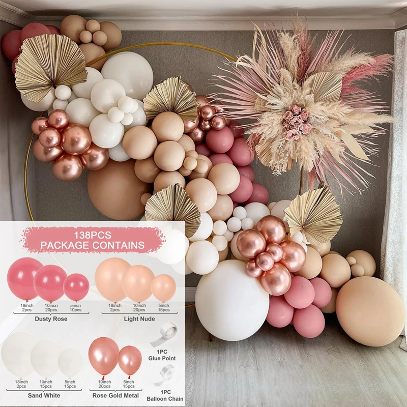 Blush Dusty Rose Pink Balloon Garland Kit Arch Rose Gold Metallic Balloons For Boho Wedding Baby Shower Birthday Party Decor