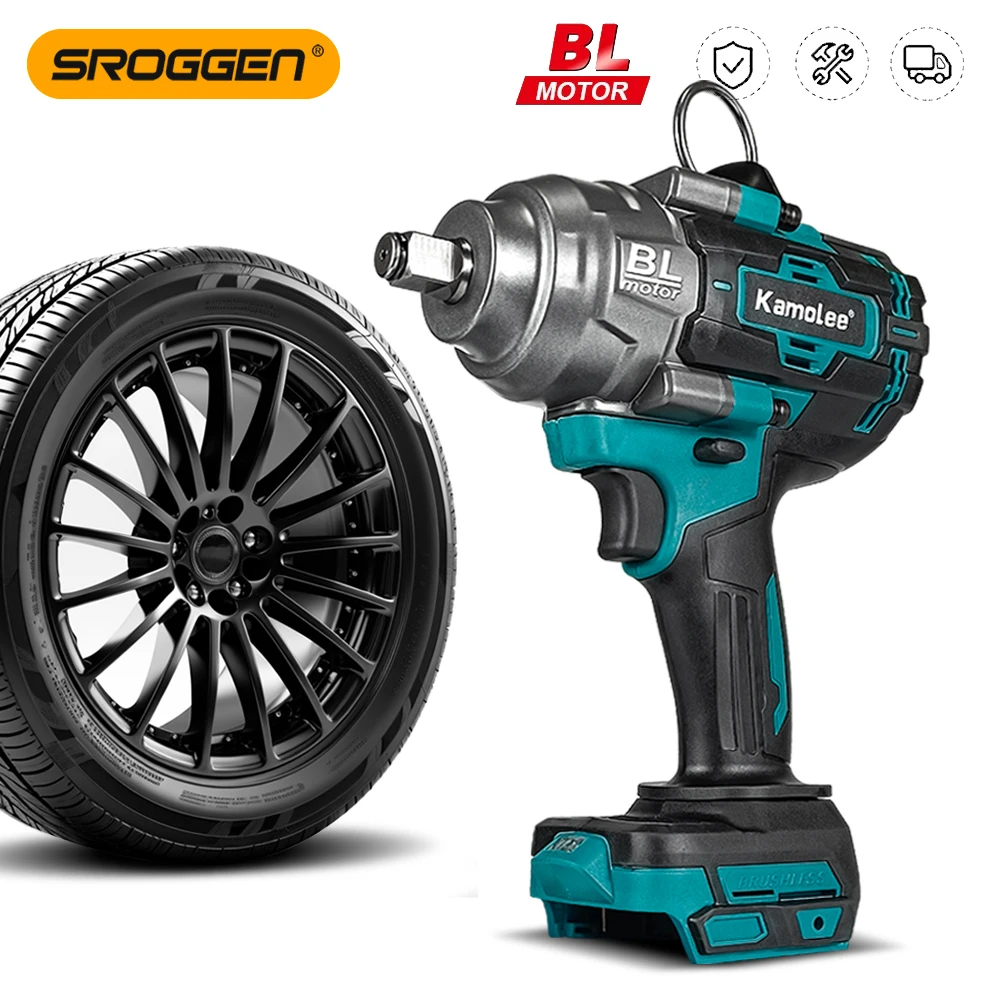 Llave de Impacto Eléctrica Inalámbrica SROGGEN de 1/2 Pulgada y 2600N.m, Herramienta Eléctrica Portátil Compatible con Baterías Kamolee