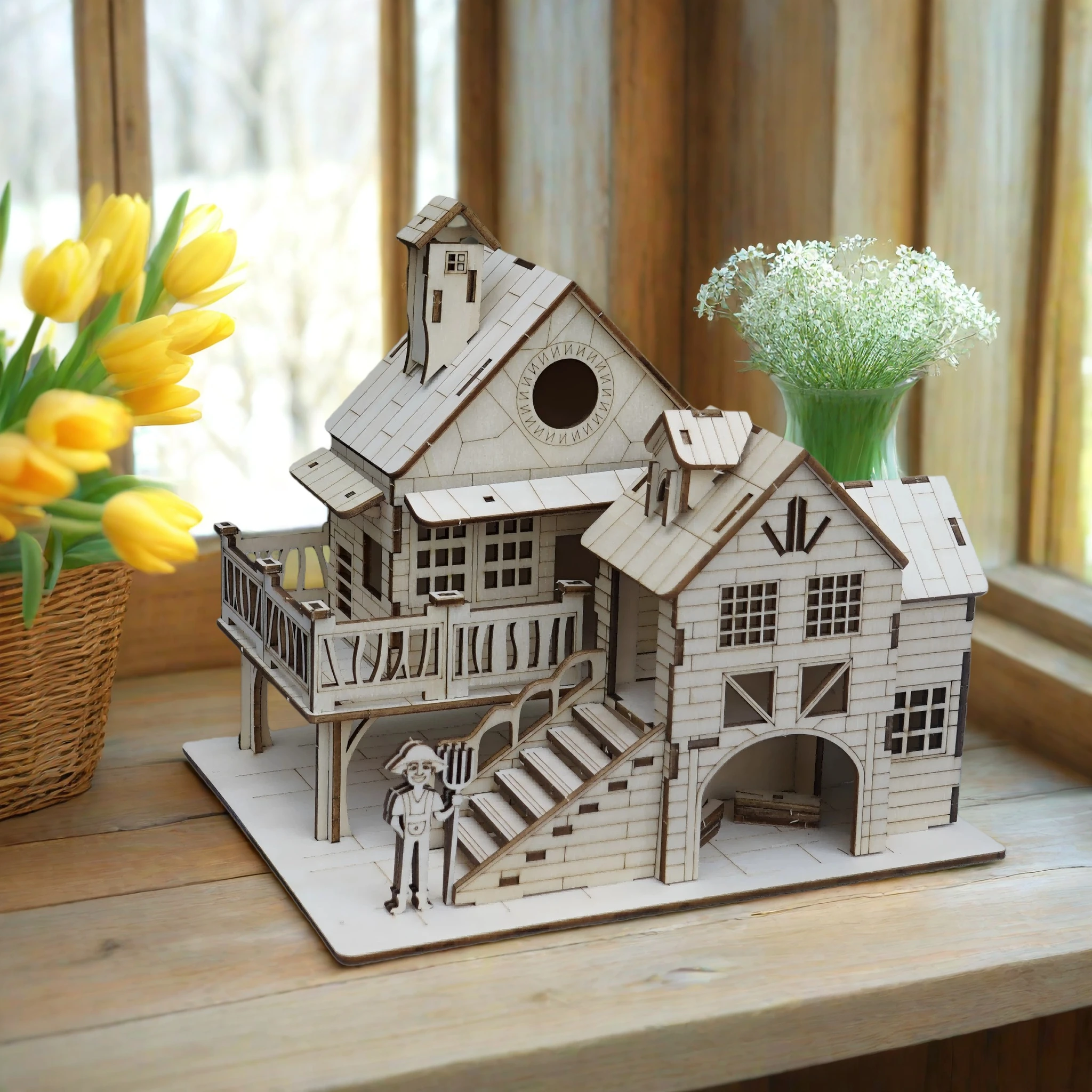 ألغاز فيلا خشبية، نموذج تجميع ستيريو ثلاثي الأبعاد، لعبة على الطراز الرعوي القديم، جوديس تفاعلية لبناء الوالدين والطفل، هوم