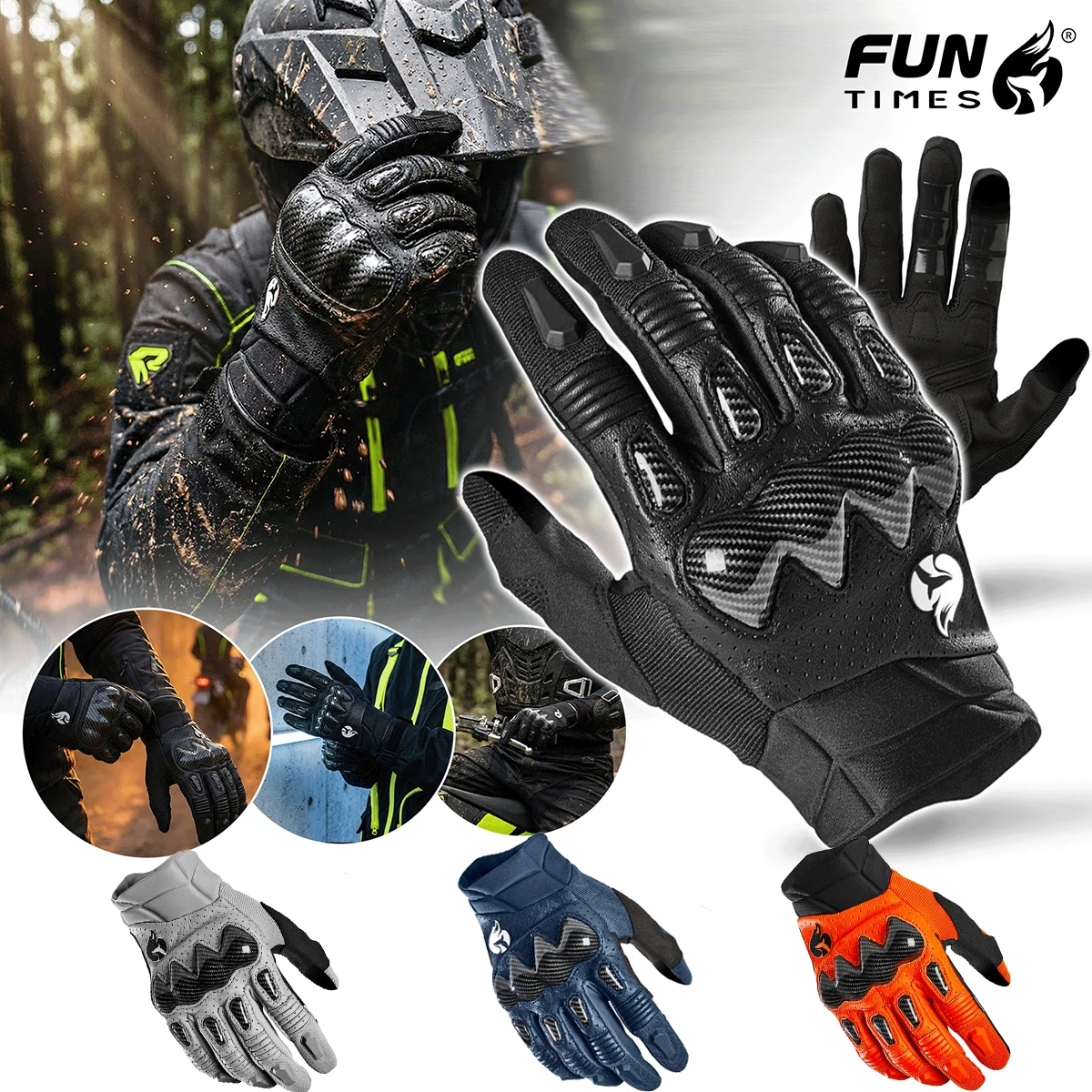 Image of FUNTIMES Neue Langfinger-Vier-Jahreszeiten-Handschuhe für Offroad, Outdoor-Radfahren, Radfahren und Motorradfahren