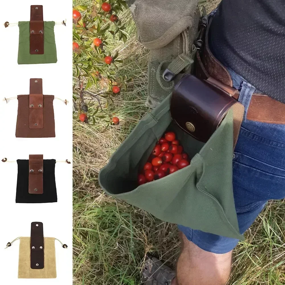 SPORTFUNSF Portable Outdoor Foraging Bag Apples Berry Puch Storage Case Fruit Picking Pouch Leather Canvas Container Camping Hik