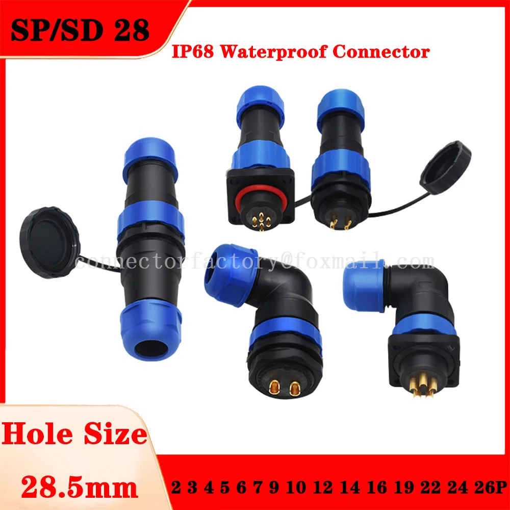 SP/SD28 IP68 Waterproof Aviation Plug And Socket Industrial Connector Male And Female Docking Nut Flange 2 3 4 5 6 7 9 10-core