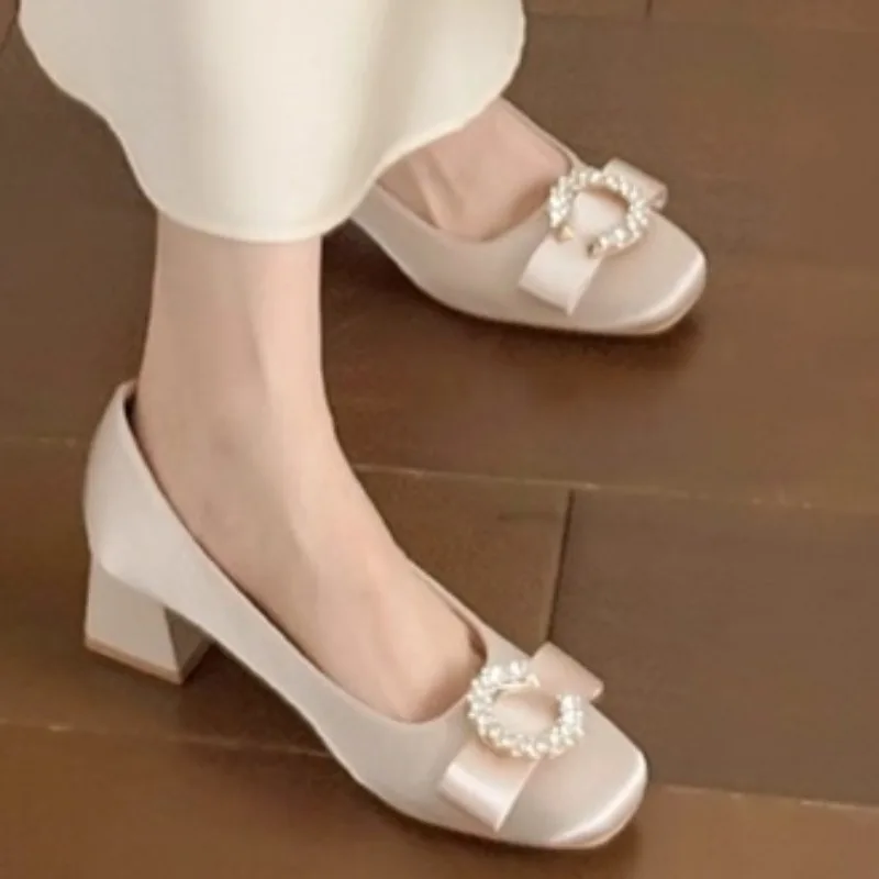 High Heels, Square Toe, Diamond-studded Lettering, Silk Upper, One Color Available, Perfect for Dresses or Everyday Wear Sandals