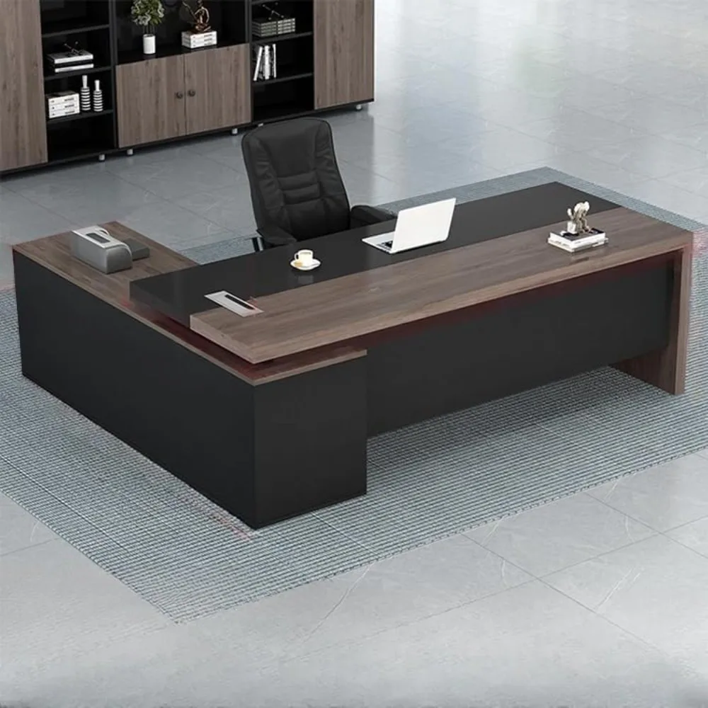 

Office Desk with Wood Base, Executive Desks with Drawers and Storage Shelves, Without Chairs, Easy-to-use, Boss Table