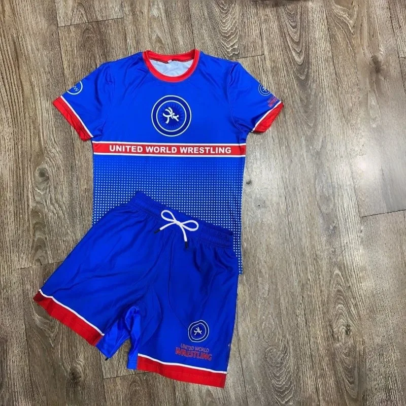 

2026 New Wrestling Training Suit Set, Breathable and Quick-Drying Short-Sleeve Shorts, Outdoor Running and Fitness Wear, Unisex
