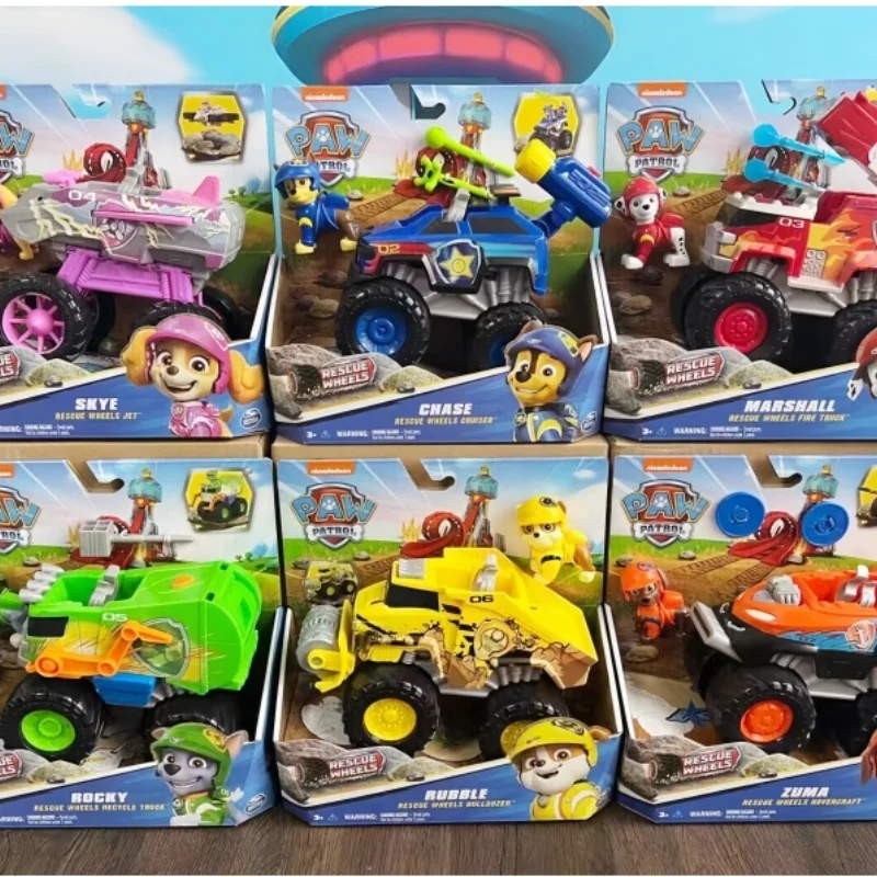 

Original Paw Patrol Rescue Wheels Vehicle Collectible Action Figure Roxi Boomer Skye Chase Rocky Decorations Toy Birthday Gift